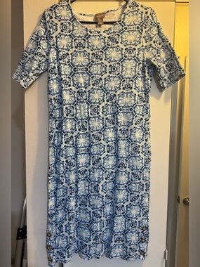 Chico's tie-dye blue and white midi Womens short sleeve dress size 0